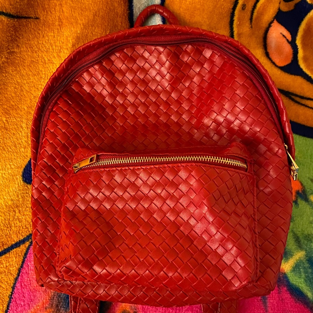 Faux leather red mini backpack